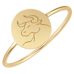 Runder Medaillonring mit Gravur - Taurus - Gelbgold, 9 Karat - Kollektion Zodiac Yours - Edenly Yours