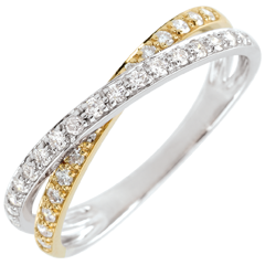 Verighetă Saturn Duo diamant dublu - aur alb şi aur galben de 18K