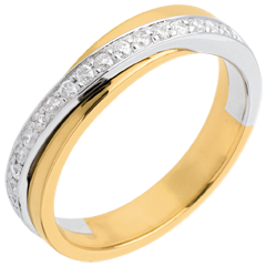 Verighetă - semi pavată - 17 diamante - aur alb şi aur galben de 18K