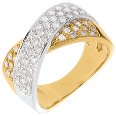 Inel tandem pavat - 0.8 carate - 57 diamante - aur alb şi aur galben de 18K