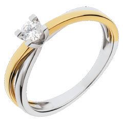 Solitaire Duetino - diamant de 0.17 carate - aur alb şi aur galben de 18K
