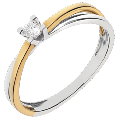 Solitaire Duetino - diamant de 0.08 carate - aur alb şi aur galben de 18K