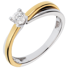 Solitaire Duetino - diamant de 0.23 carate - aur alb şi aur galben de 18K