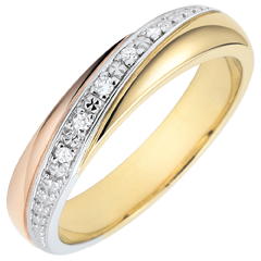 Verighetă Saturn - Trilogie - 3 nuanţe de aur şi diamante - trei nuanţe de aur de 9K