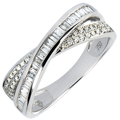 Obrączka Saturn – Diamentowy Duet – białe złoto 9-karatowe z diamentami