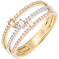 Ring Trilogia - 375er Weiß-, Gelb- und Roségold, Diamanten