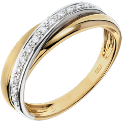 Inel Saturn Diamant - aur alb şi aur galben de 9K