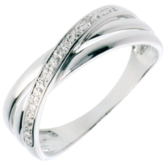 Bague Saturne Duo variation - or blanc 18 carats - 4 diamants