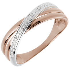 Bague Saturne Duo variation - 4 diamants - or blanc et or rose 18 carats