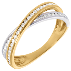 Anneau tandem pavé - 0.26 carats - 43 diamants - or blanc et or jaune 18 carats