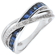 Bague Petite Saturne variation 1 - or blanc 9 carats, saphirs et diamants