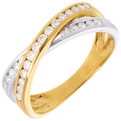 Anneau tandem pavé - 0.38 carats - 25 diamants - or blanc et or jaune 18 carats