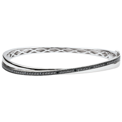 Bracelet Jonc Saturne Duo - diamants noirs - or blanc 18 carats