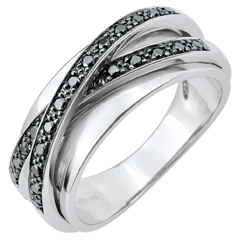 Ring Saturn Mirror - white gold and black diamonds- 23 diamonds - 9 carat