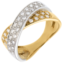 Bague tandem pavée - 0.5 carats - 36 diamants - or blanc et or jaune 18 carats