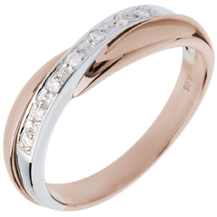 Wedding Ring - Pink gold with White gold channel setting - 7 diamonds - 18 carats