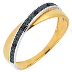 Alliance Saturne Duo - diamants noirs - or blanc et or jaune 9 carats