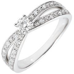 Bague Solitaire Saturne Duo double diamant - or blanc 9 carats - 0.15 carat