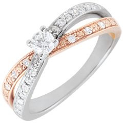 Bague Solitaire Saturne Duo double diamant 0.15 carat - or blanc et or rose 18 carats