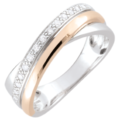 Bague anneaux et diamants - or blanc et or rose 18 carats