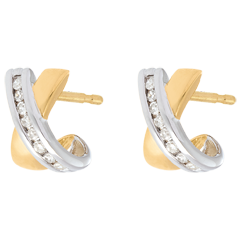 Tandem half-moon earrings yellow and white gold - 16 diamonds