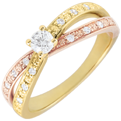 Solitaire Ring Saturn Duo double diamond - yellow gold and rose gold - 0.15 carat