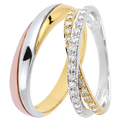Saturne Wedding Ring Duo – Three Golds & Yellow and White Gold with Diamonds – 18 Carat