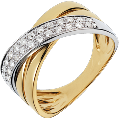 Anello Saturno largo - Oro giallo e Oro bianco - 18 carati - 26 Diamanti - 0.26 carati