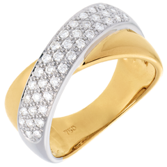 Anillo Tandem semi empedrado - oro blanco y amarillo 18 quilates - 40 diamantes