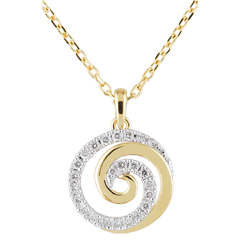 Collana Spirale d'amore - Oro bianco e Oro giallo - 9 carati - 24 Diamanti - 0.12 carati