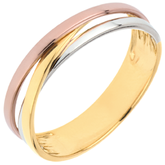 Trouwring Saturnus Trilogie variatie - drie goudkleuren - 9 karaat