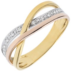 Ring Kleine Saturnus - 9 karaat 3 goudkleuren en Diamanten