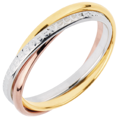 Trouwring Saturnus Beweging variatie - klein model - 3 goudkleuren, 3 Ringen 18 karaat goud