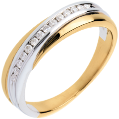 Trouwring 18 karaat witgoud en geelgoud rails - 14 Diamanten