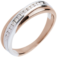 Trouwring witgoud en roségoud half bezet - 14 Diamanten - 18 karaat goud