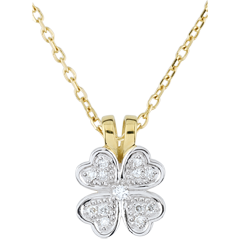 Ciondolo Sboccio - Tenero quadrifoglio - Oro bianco e Oro giallo - 9 carati - Diamanti