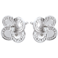 Orecchini Sboccio - Quadrifoglio Bianco - Oro - 9 carati - Diamanti
