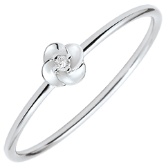 Anello Sboccio - Prima rosa - modello piccolo- Oro bianco e Diamante - 18 carati