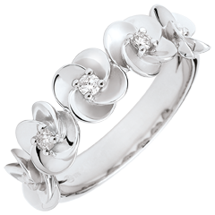 Anello Sboccio - Corona di rose - Oro bianco e Diamante - 18 carati