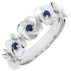 Anello Sboccio - Corona di rose - Oro bianco e Zaffiri - 18 carati