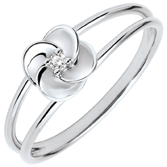 Anello Sboccio - Prima rosa - Oro bianco e Diamante - 9 carati