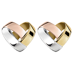 Cercei cu șurub Inimă Împăturită 3 nuanțe de aur de 9K