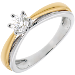 Solitaire Arceau - diamant 0.34 carats - or blanc et or jaune 18 carats