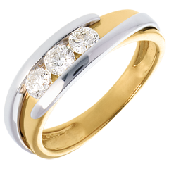 Solitärring Kostbarer Kokon - Anziehungskraft - Weiß-und Gelbgold - 3 Diamanten 0.54 Karat - 18 Karat