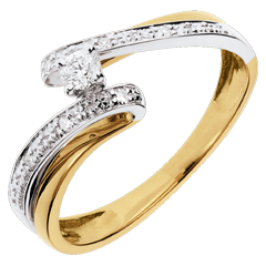 Solitärring Kostbarer Kokon - Sonnensystem -Weiß-und Gelbgold - Diamant 0.08 - 18 Karat