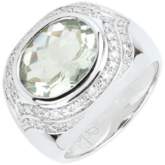 Ring Horus mit grünem Amethyst - Silber, Diamanten und Halbedelsteine