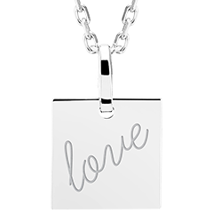 Square medal engraved - 9K white gold - Lovely Yours Collection - Edenly Yours