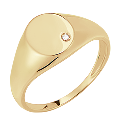 Pierścionek Światłocień - Sygnet Achilles - 9 karatowe żółte złoto i diamenty