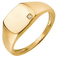 Pierścionek Światłocień - Sygnet Eneasz - 18 karatowe żółte złoto i diament