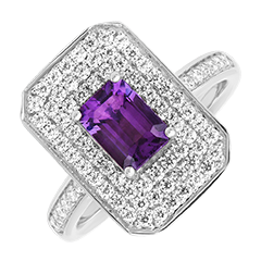 Symphonie Ring – 18 Karaat Witgoud – Amethist en synthetische diamanten